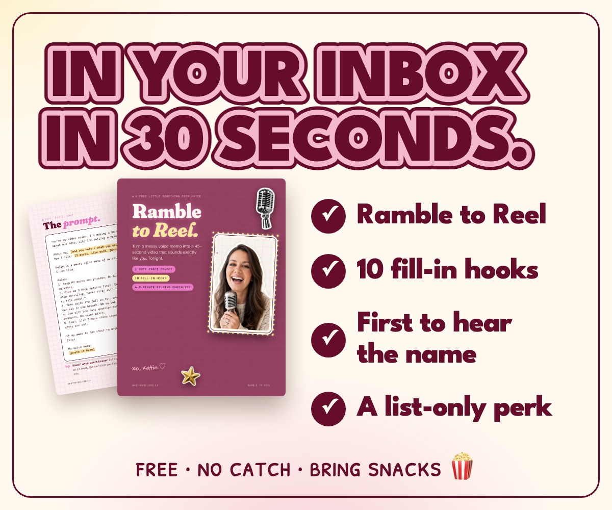 In your inbox in 30 seconds: Ramble to Reel, 10 fill-in hooks, first to hear the name, a list-only perk