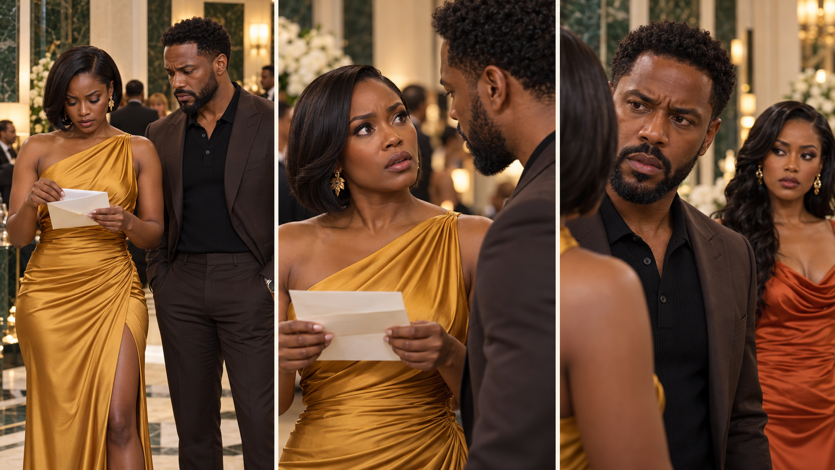 Cinematic gala drama with discovery, confrontation and reactions