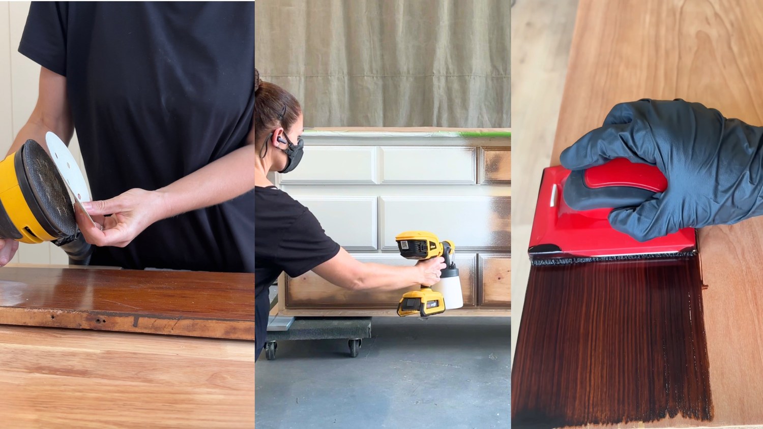 Sanding, spraying, and finishing furniture in the garage